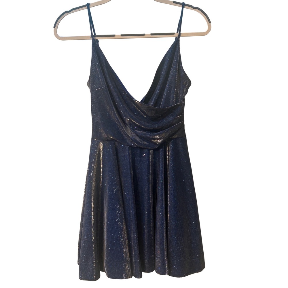 B. Darlin Shimmering Party Dress Strappy Back Cocktail Gown Blue‎ Size 7/8